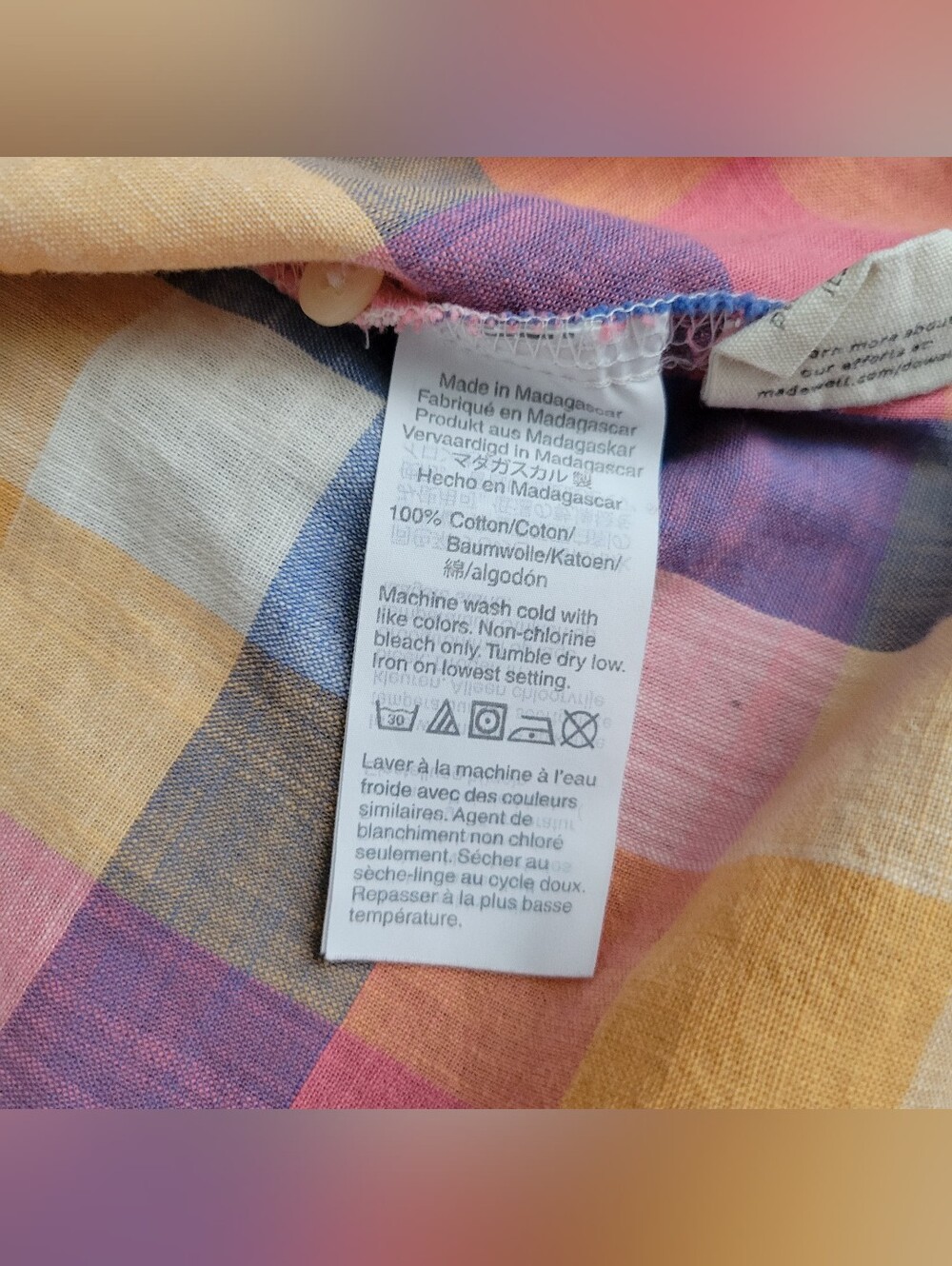 Madewell Hilltop Shirt Rainbow Check Top Button Up Down Plaid Blue Orange Small - Picture 6 of 8